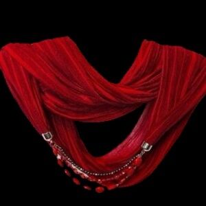 Infinite Scarf Necklace-3 Strand Beaded Accent-Color: Red-Size: OS